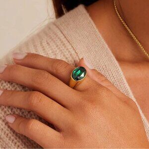 Gorjana Nova Emerald Green Cocktail Ring Gold Plated Size 8 New
